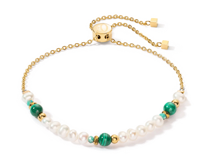 Coeur de Lion Bracelet Freshwater Pearls & Malachite Gold 1108/30-0500
