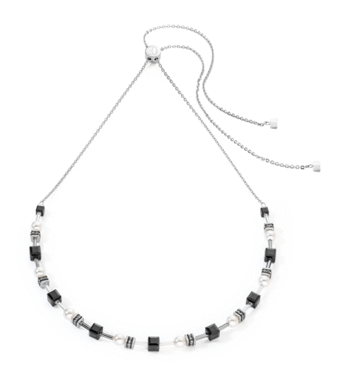 Coeur de Lion Necklace Mysterious Cubes & Pearls Silver-Black 4085/10-1317