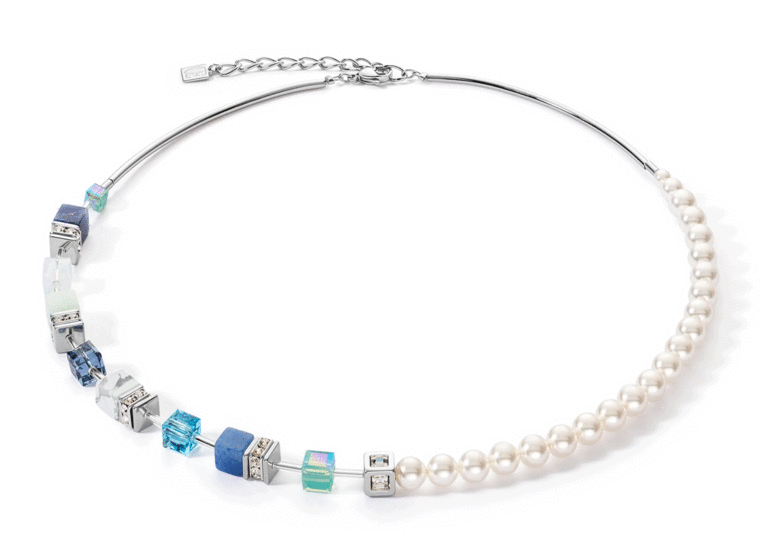 Coeur de Lion GeoCUBE® Precious Fusion Pearls necklace aqua blue 5086/10-0737