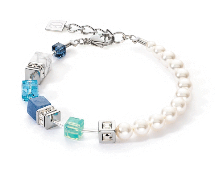 Coeur de Lion GeoCUBE® Precious Fusion Pearls bracelet aqua blue 5086/30-0737