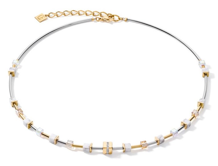 Coeur de Lion Necklace GeoCUBE® Small Stainless steel & crystals pavé white-gold-silver 5023/10-1816