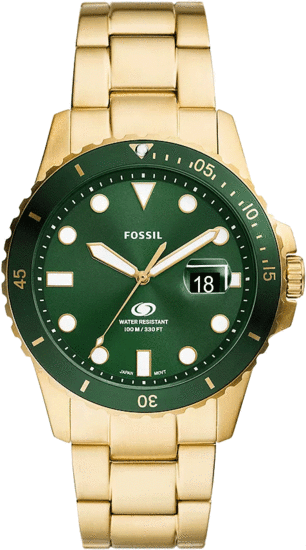 FOSSIL Blue Dive Three-Hand Date Gold-Tone Stainless Steel Watch FS6030