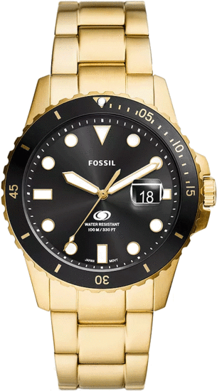 FOSSIL Blue Dive Three-Hand Date Gold-Tone Stainless Steel Watch FS6035