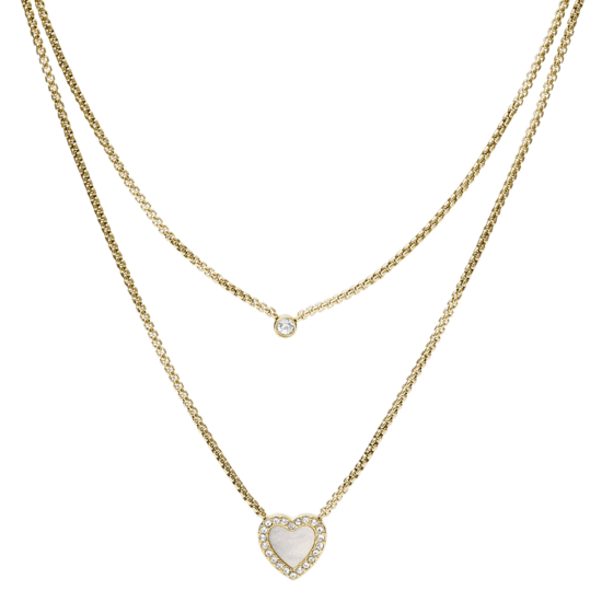 FOSSIL HEART DUO GOLD-TONE STAINLESS STEEL NECKLACE JF03217710