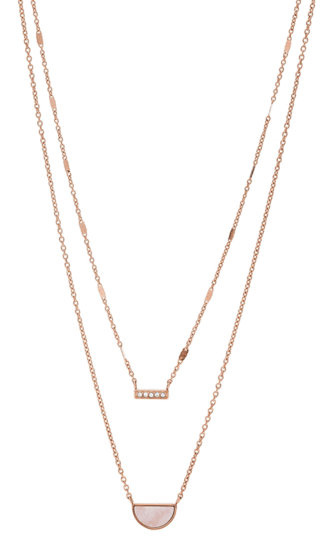 FOSSIL DUO HALF MOON ROSE GOLD-TONE STAINLESS STEEL NECKLACE JF03135791