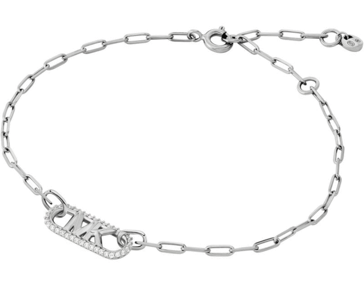 Michael Kors | Precious Metal-Plated Sterling Silver Pavé Empire Logo Chain Link Bracelet | MKC1656CZ040