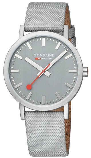 MONDAINE OFFICIAL SWISS RAILWAYS CLASSIC: LARGE SILVER-CASE WATCH WITH GOOD GRAY SUSTAINABLE-STRAP A660.30360.80SBH