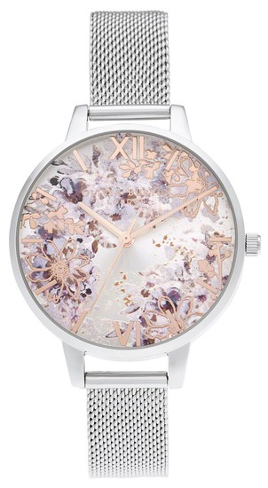 Olivia Burton Abstract Floral Demi Silver & Rose Gold Mesh Watch OB16VM46