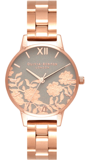 OLIVIA BURTON Lace Detail Grey Rose Gold Bracelet OB16MV88